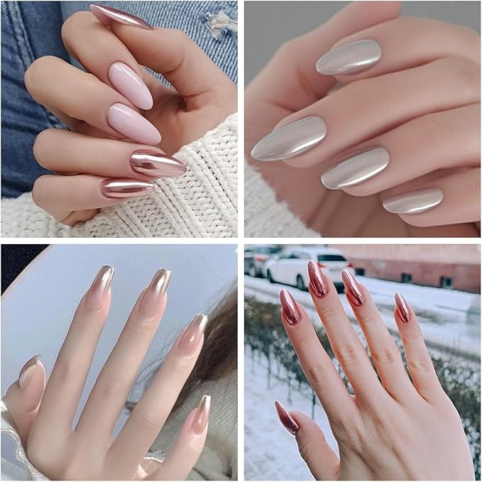 4 Color Chrome Nail Powder Set Holographic Metallic Mirror Effect Nail Chrome Glitter Holographic Iridescent Glazed Donut Nail Dust Manicure Pigment for DIY Nail Art Design