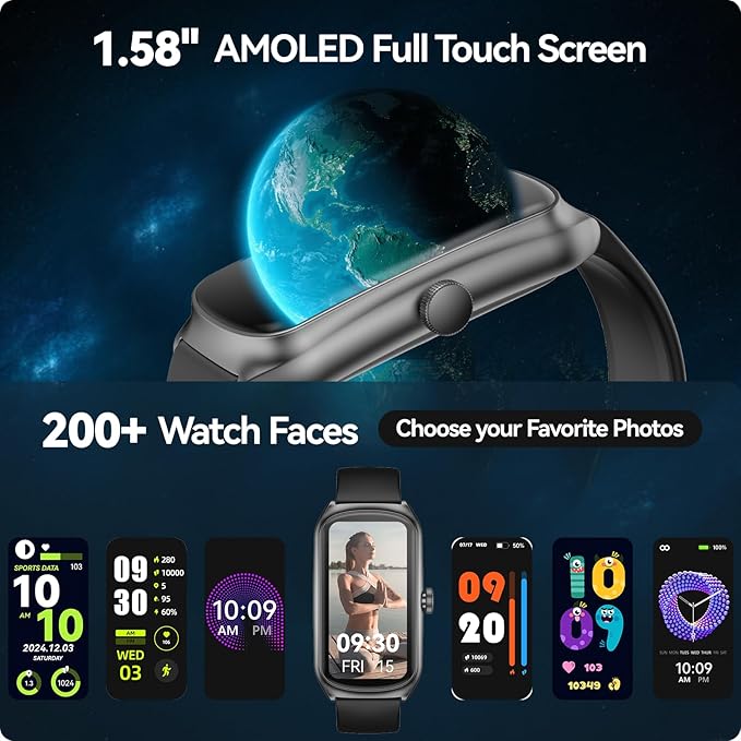 Anyloop AMOLED Fitness Tracker Watch with 24/7 Heart Rate/SpO2/Sleep Monitor, IP68 Waterproof Smart Watch, Step Calorie Counter Pedometer Swimming Health Activity Trackers & SmartWatches for Men Women