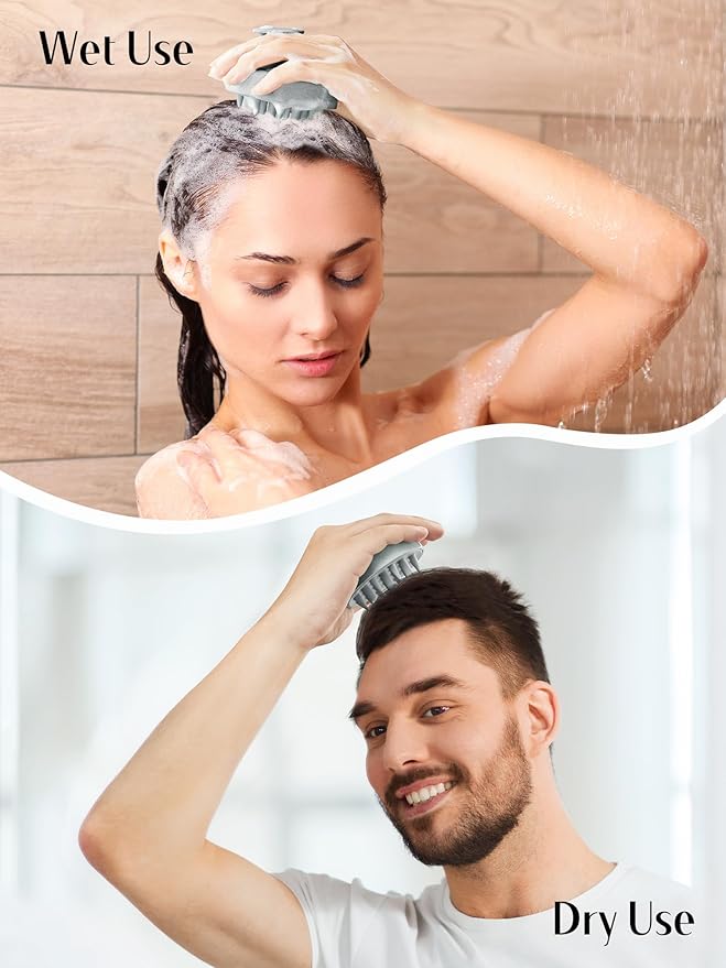 HEETA Hair Scalp Massager for Hair Growth, Shampoo Brush, Scalp Scrubber Exfoliator with Soft Silicone Bristles for Dandruff Removal to Relieve Stress, Wet Dry Use Updated Material, Grey
