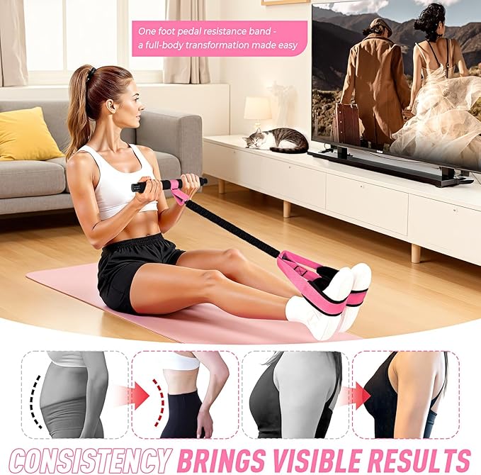 Upgraded Durable Pedal Resistance Band with Handle, Thickened Latex Tubes and Soft Foam Fabric Foot Pedal, Sit Up Exercise Equipment for Abdomen, Waist, Arm, Core/ABS, Leg, Physical Therapy
