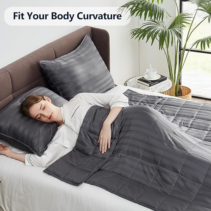 Weighted Blanket Kids (40"x60" 7lbs),Ultra Soft and Cozy Cooling Weighted Blanket Kids,Heavy Blanket with Machine Washable Soft Blanket, Stripe Grey