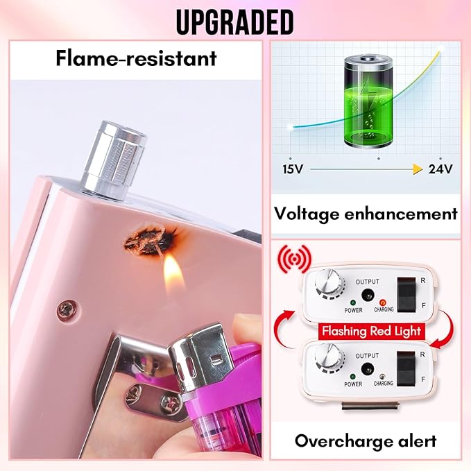 Makartt Nail Drill Professional, Rechargeable Nail E File 30000RPM Electric Nail Drill, Malory Pink Portable Gel Nail Remover Machine with Nail Drill Bits & Sanding Bands for Manicure Salon Home Use