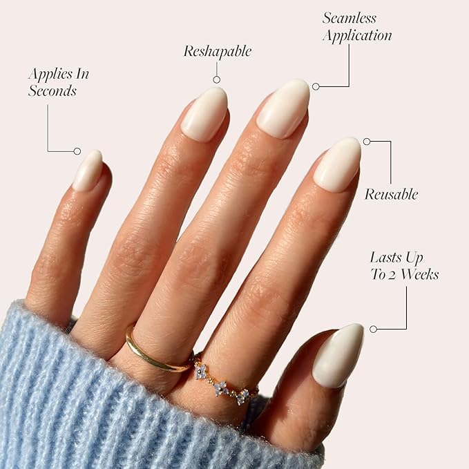 Glamnetic Press On Nails - White Swan | Opaque Classic Off White Short Oval Fake Nails, Salon Quality | 15 Sizes - 30 Nail Kit