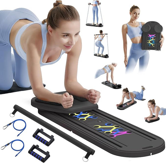 Pilates Board Pilates Reformer Set - Pilates Board for Home Workout, Multifunctional Pilates Board for Core, Glutes, Balance Training, Non-Slip Design with Cushioned Pads, Portable Pilates Board