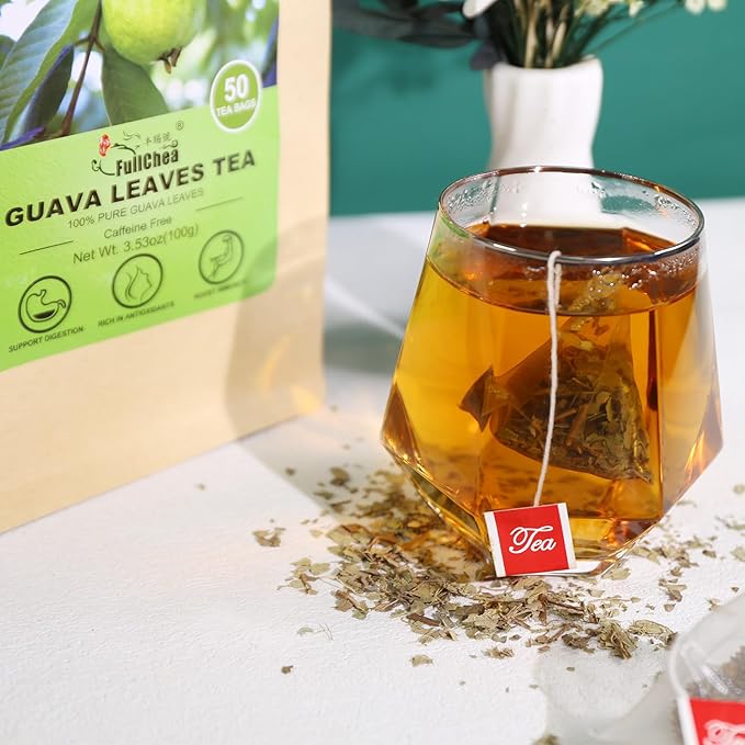 FullChea - Guava Leaves Tea Bags, 50 Teabags - Hojas De Guayaba, Premium Guava Leaf Tea - Non-GMO - Caffeine-free - Boost Immunity & Rich in Antioxidants