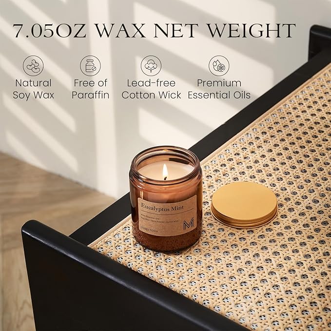 M&SENSE Eucalyptus Mint Home Scented Candle for Relaxation, Gifting, Spa | 7.05oz Candle Gift for Birthday Mother's Housewarming Valentine