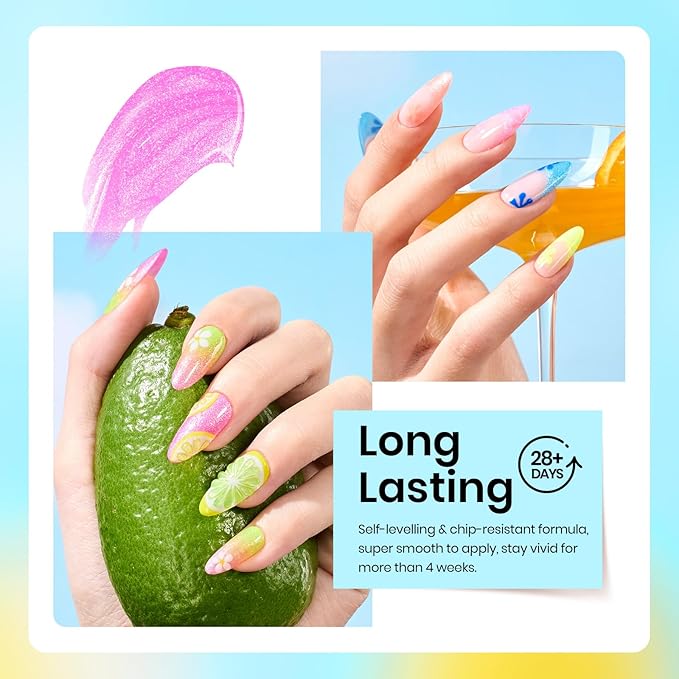 Beetles Glitter Gel Polish Set - 6 Colors Sparkling Water Shimmer Blue Green Pink Orange Glitter Neon Gel Polish Soak Off Nail Art Design Soak off Uv Gel Manicure Gift for Girls Women