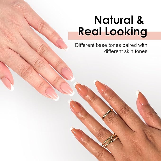 Canvalite French Tip Press on Nails Gel Nail Tips - 300Pcs Pre-Colored Quick and Easy Fake Nails with Designs Coffin Nails Tips Short Press on Nails DIY Nail Extensions, Nude White