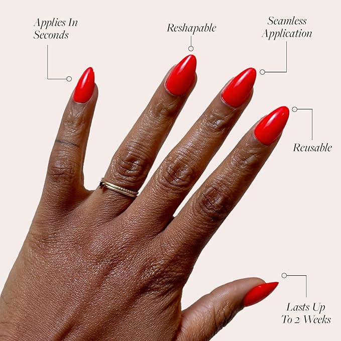 Glamnetic Press On Nails - Fiery Red | Opaque Bright Red Short Almond Fake Nails, Salon Quality | 15 Sizes - 30 Nail Kit