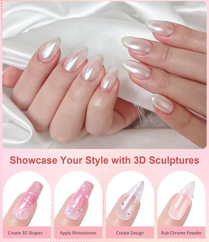 Gold Chrome Nail Powder BISHENGYF -【Magic Mirror Effect】 Pearl Chrome Nail Powder White Clear Aurora Mermaid Iridescent Nail Chrome Powder Pigment Glitter Dust for Manicure Decoation DIY