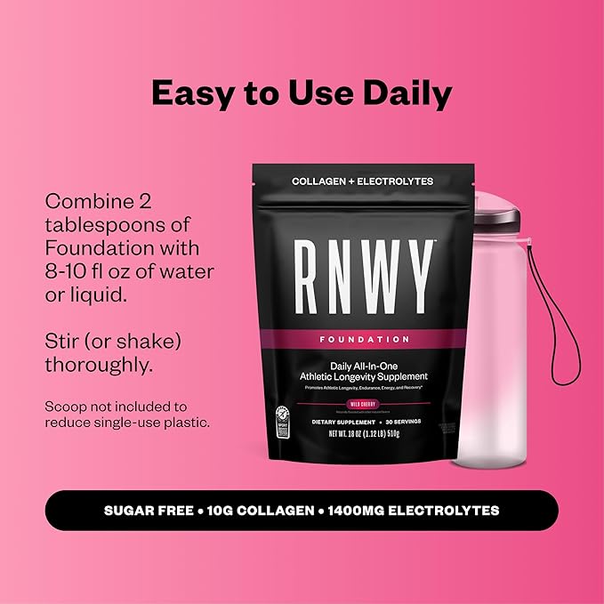 Foundation Collagen + Hydration Powder, Daily Joint Support with Electrolytes, Wild Cherry, 10g Collagen Peptides, 30 Servings