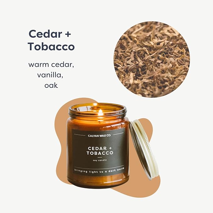 Calyan Wax Co. Masculine Scented Candle Gift Set - 3 Scented Candles - 57 Hour Burn - Luxury Non Toxic Soy Wax Candles - Long Lasting Amber Glass Jar Candle for Home - 7.2oz