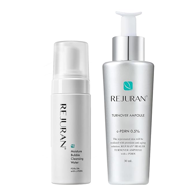 REJURAN® c-PDRN® Korean Skin Care Bundle – Turnover Ampoule Face Serum & Moisture Bubble Cleansing Water for Firming, Hydrating, Radiant Skin and Gentle Makeup Removal