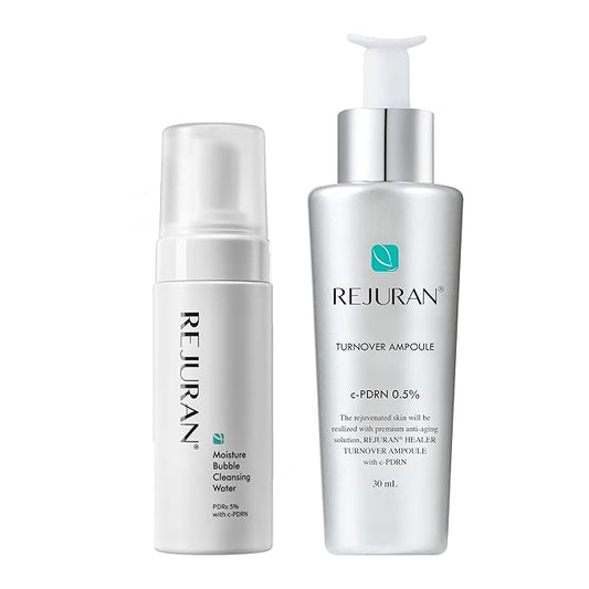 REJURAN® c-PDRN® Korean Skin Care Bundle – Turnover Ampoule Face Serum & Moisture Bubble Cleansing Water for Firming, Hydrating, Radiant Skin and Gentle Makeup Removal