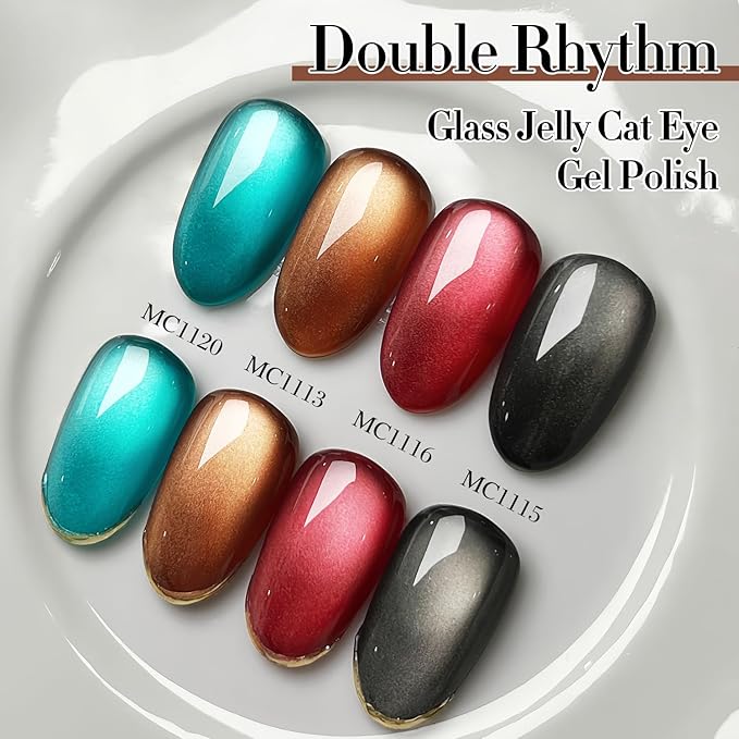 Double Rhythm Cat Eye Gel Polish with Magnet 15ML Holographic Glitter Shimmer Translucent Sheer Color Glass Brown Magnetic Gel Polish Salon DIY at Home (Fall Brown-MC1113)