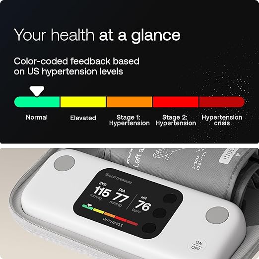 Withings BPM Vision – Smart Arm Blood Pressure Monitor | FDA-Cleared | Easy-to-use, Accurate Systolic & Diastolic Measurements, Wide Range Cuff | Wi-Fi & Bluetooth | iOS & Android | FSA/HSA