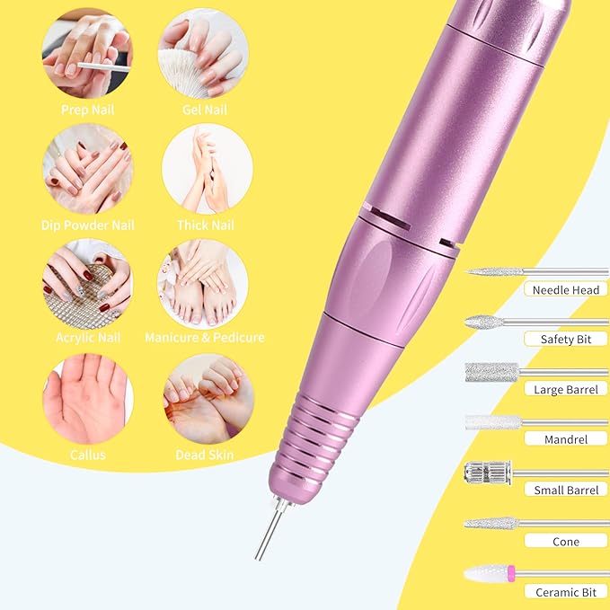 Portable Nail Drill Professional 35000 RPM, MOCOWIND Rechargeable Electric Nail File Machine E File for Acrylic Gel Polishing Removing, Cordless E-File with Bits Kit for Manicure Salon Home