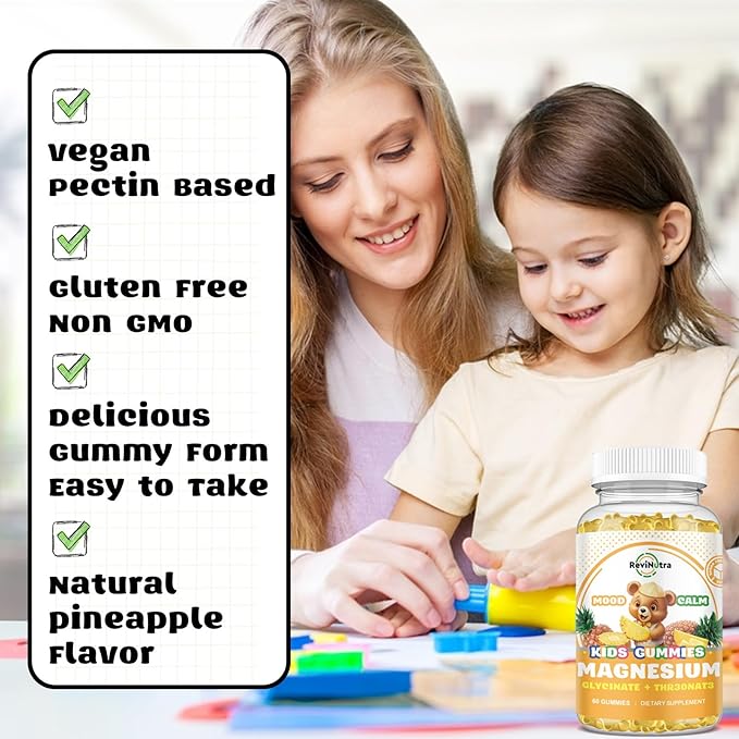Magnesium Complex Gummies- Calm Chewable Gummies for Kids & Adults- Magnesium Glycinate Supplement-w/Omega-3, Vitamin B6, D3- Support Calm Stress Relief, Bones, Mood, Pineapple Flavor