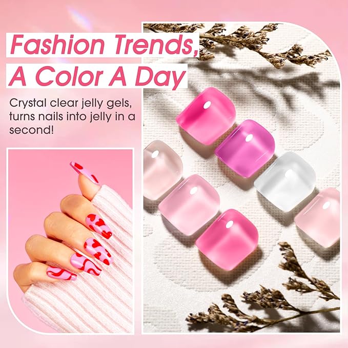 ROSALIND Pink Gel Nail Polish Set, 12 Colors Hot Pink Glitter Pink Gel Polish Gel Polish Set Soak Off Spring Gel Nail Polish Collection