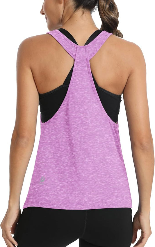 ICTIVE Workout Tops for Women Sleeveless Open Back Muscle Racerback Exercise Tank Shirts