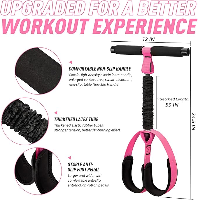 Upgraded Durable Pedal Resistance Band with Handle, Thickened Latex Tubes and Soft Foam Fabric Foot Pedal, Sit Up Exercise Equipment for Abdomen, Waist, Arm, Core/ABS, Leg, Physical Therapy