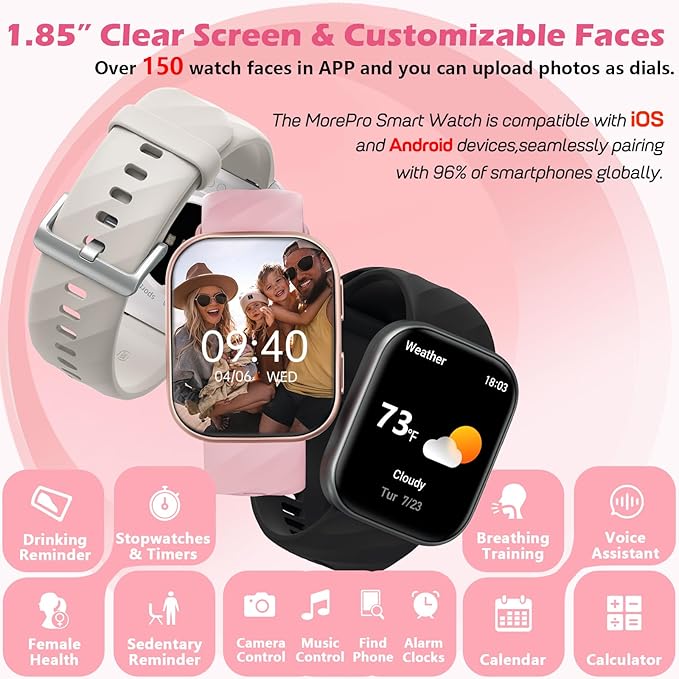 MorePro Health Fitness Tracker with 24/7 Heart Rate/Blood Pressure Monitor, Blood Oxy-gen/Sleep Tracking, 120+ Sports Activity Tracker, Smart Watch (Make/Answer Call) with Step Counter for Women Men