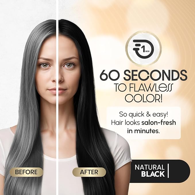 Herbishh Rapid Infusion Hair Color Cream – 1N Natural Black Hair Dye Permanent One Minute with Comb Applicator, Hair Color for Gray Hair Coverage, Ammonia-Free, Patented Korean Technology, 2.03 fl. Oz