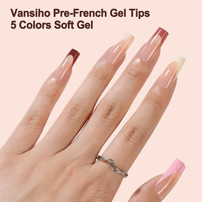 150Pcs French Gel Nail Tips, Vansiho Long Square Nail Tips, Pre-French Tips Press on Nails, Fake Nails for Nail Art DIY 15 Sizes