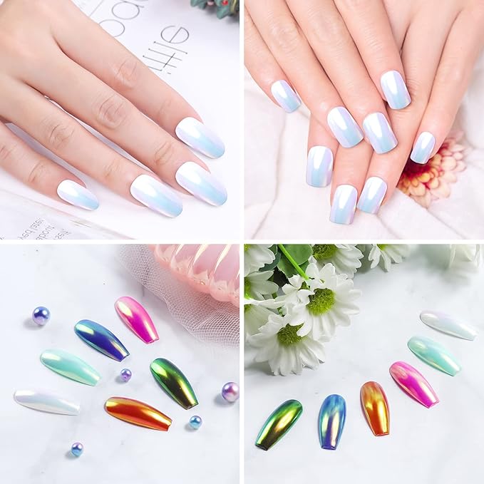 Artdone 2Pcs Chrome Nail Powder,Unicorn Mermaid Aurora Nail Powder,Iridescent Chameleon Effect Nail Color Metallic Mirror Chrome Powder Kit for Nail Art Glitter Gel Polish kit