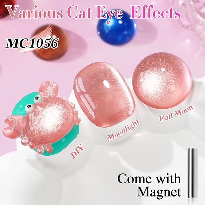Double Rhythm 0.5 OZ Cat Eye Gel Polish with Magnet 15ML Holographic Glitter Shimmer Translucent Jelly Color Magnetic Polish Salon DIY at Home (MC1056)