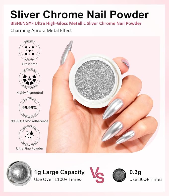 Gold Chrome Nail Powder - Sparkly Laser Holographic Nail Powder Metallic Mirror Effect Silver Nail Chrome POwder, White Pearl Pigment Holo Iridescent Glitter Dust Kit, Nail Art Decoration