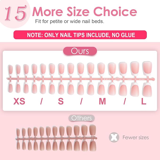 Canvalite French Tip Press on Nails Gel Nail Tips - 300Pcs Pre-Colored Quick and Easy Fake Nails with Designs Coffin Nails Tips Short Press on Nails DIY Nail Extensions, Pink White