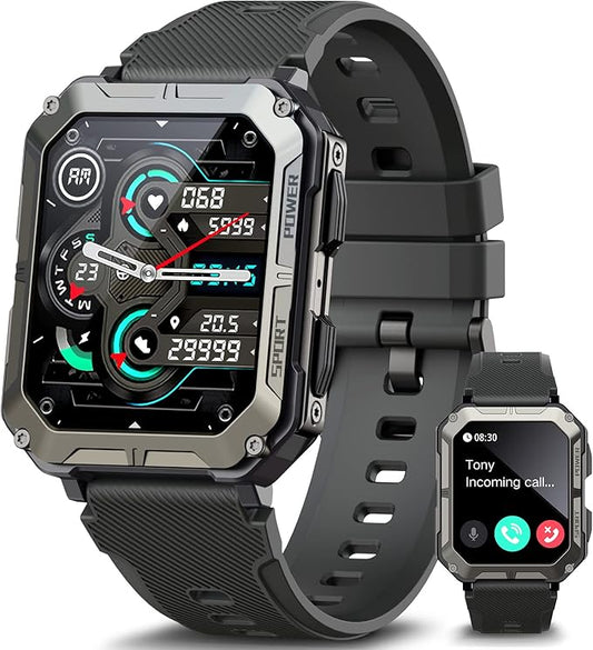 Military Rugged Smartwatch for Men,Sport Watch with Answer/Make Call IP68 1.83 inch Fitness Tracker Pedometer SpO2 for Outdoor Enthusiasts