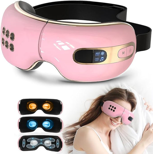 Eye Massager with Heat and Cooling for Migraines, Dry Eyes, Dark Circles, Rechargeable Bluetooth Music Heat Cold Eye Massager Mask Improve Sleeping Gifts for Woman and Man