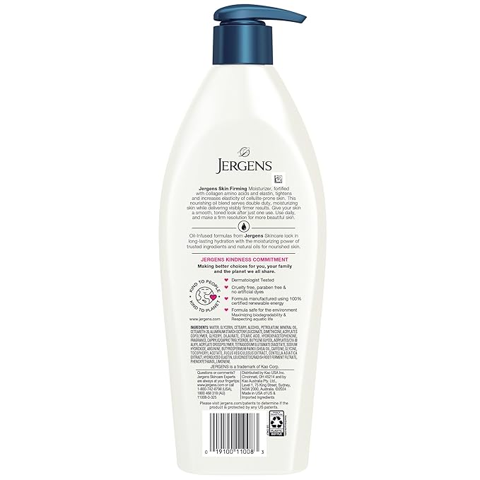 Jergens Skin Firming Body Lotion for Dry to Extra Dry Skin, Skin Tightening Cream with Collagen and Elastin, Dermatologist Tested, Hydralucence Blend Formula, 16.8 Oz