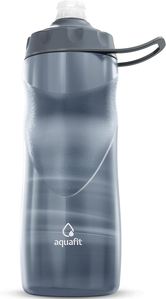 AQUAFIT Insulated Water Bottle - 20oz Leakproof Sports Water Bottle with Bite Lid, Bike Water Bottle, Easy Squeeze Water Bottles, Spill Proof for Cycling Bicycle - Fits Most Bike Cages (Grey Swirl)