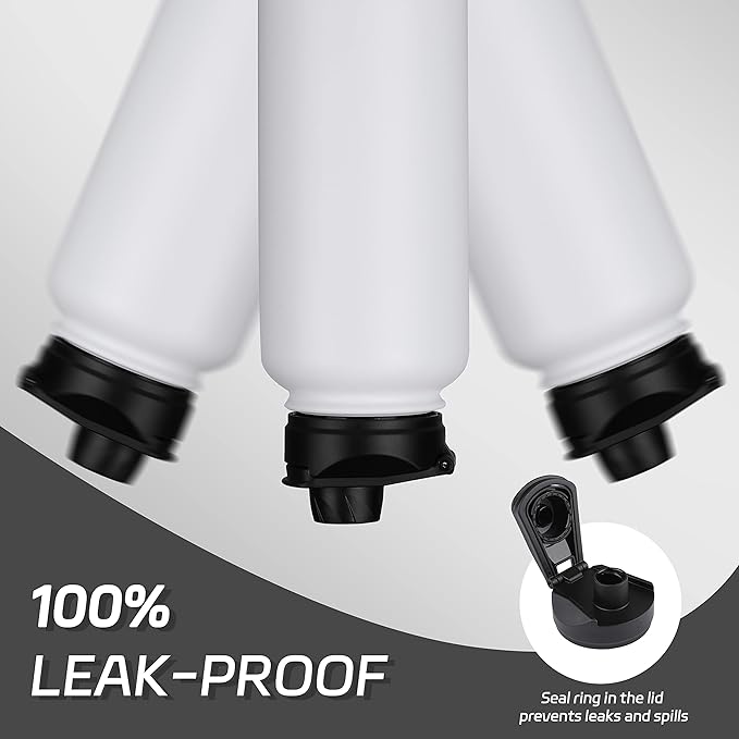 HASLE OUTFITTERS 32 oz Insulated Water Bottle Stainless Steel Double Walled Vacuum Sports Water Bottle with 2 Lids (Straw and Spout Lid) for Gym Camping Hiking(White,8)