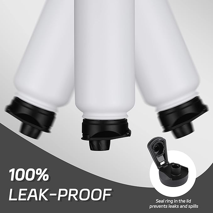 HASLE OUTFITTERS 40oz Stainless Steel Water Bottle, Vacuum Insulated Double Walled Leak Proof Sports Water Bottle with 2 Lids (Straw and Spout Lid) Thermo Mug Keep Cold and Hot(White,4)