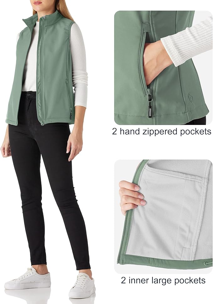 Outdoor Ventures Women's Lightweight Softshell Vest Windproof Fleece Lined Zip Up Sleeveless Jacket for Running Hiking Golf
