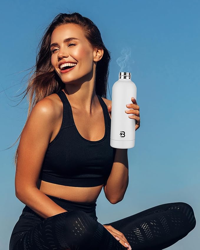 Insulated Water Bottle with Lid, 17 oz Reusable Leak-Proof Metal Stainless Steel Water Bottles for Travel, Sports, Gym, Outdoor (White)