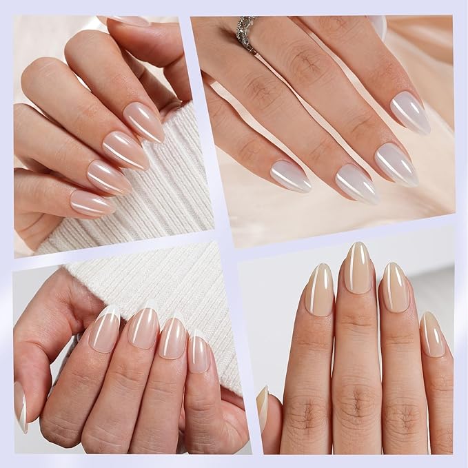 6 Packs Press On Nails Almond, Misssix French Tip Press On Nails Short, Reusable Glue On Nails, Gel Fake Nails for Women, Stick On Nails Kit 15 Sizes-6 styles in total