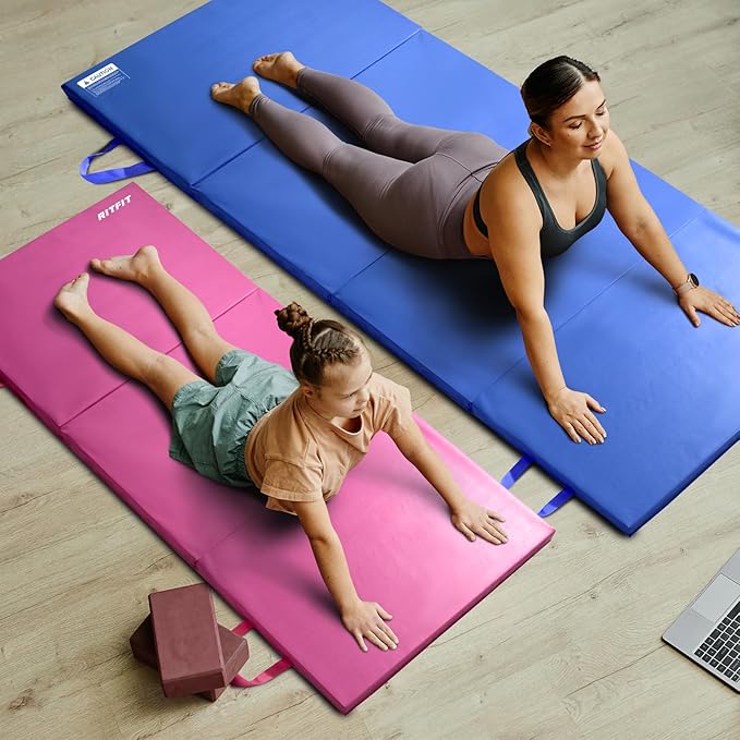 RitFit Upgraded Folding Exercise Mat, 2 Inch Thick Gymnastics Mat 3’x6’,4’x8’,4x10’,2'x8' with Carrying Handles for Yoga, MMA, Stretching, Core Workouts and Home Gym Protective Flooring