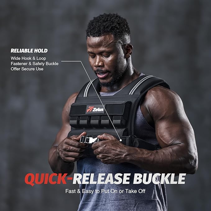 ZELUS Weighted Vest Men, 23/36/45 lb. Weight Vest with 10/16/20 Adjustable Iron Weights for Muscle Building Strength & Functional Training, Weighted Vest for Women with Reflective Strips.