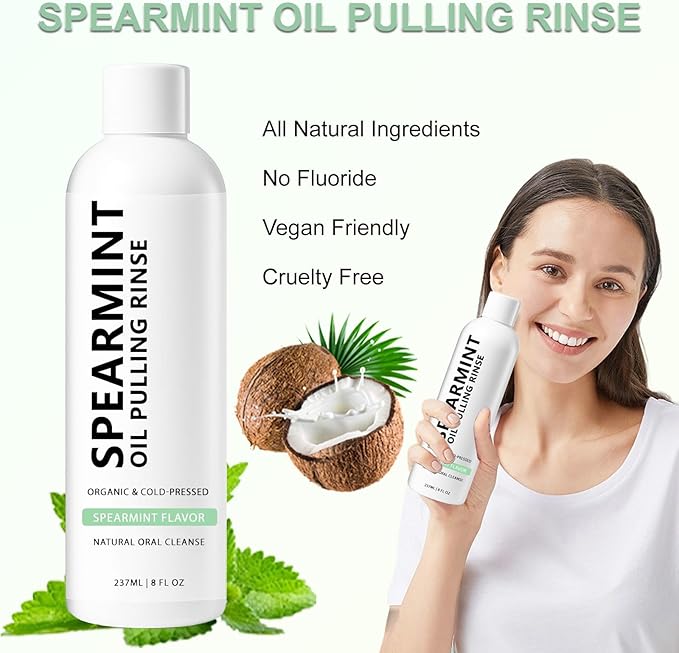 Spearmint Oil Pulling Mouthwash Rinse, Cold-Pressed Coconut Mouthwash, Fresh Breath & Oral Care, Cleans Deeply Gentle Yet Effective (1)