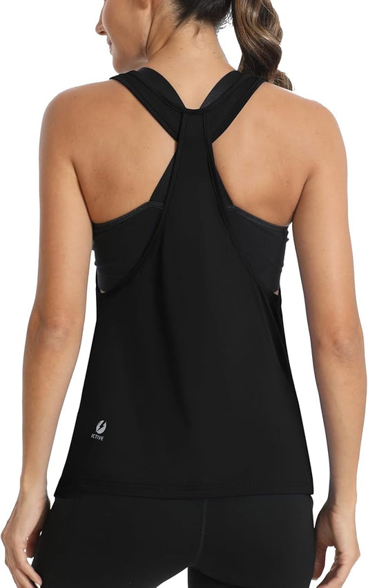 ICTIVE Workout Tops for Women Sleeveless Open Back Muscle Racerback Exercise Tank Shirts