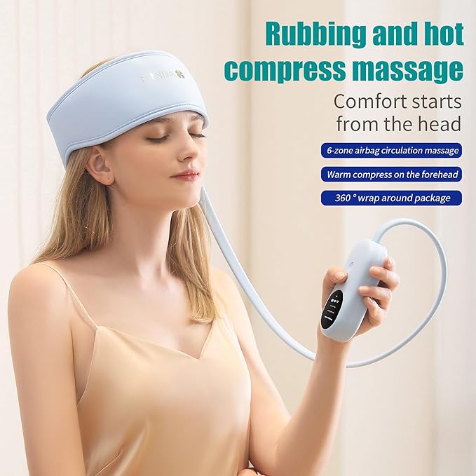 Head Massager,Scalp Massager,Relief Headaches,Fatigue,Stress,Sleep aid,Hangover with Airbag Kneading,Constant Temperature Hot Compress for Head 100% Natural Sleep (Sky Blue)