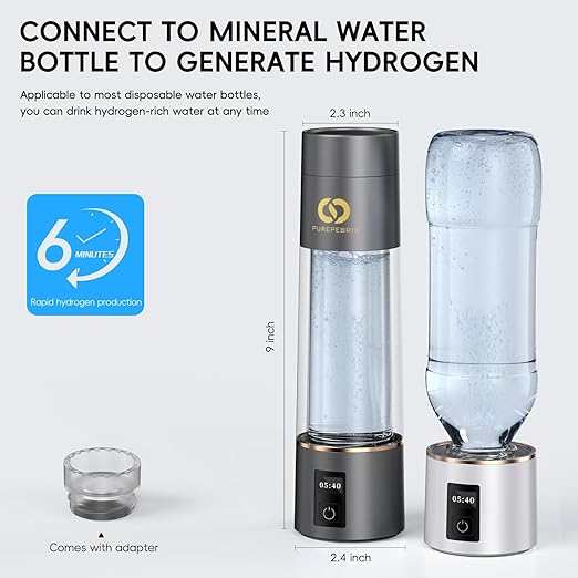 Hydrogen Water Bottle Generator- Up to 6360 PPB - Certified H2 Generator- SPE/PEM Technology - - Portable Hydration & Healthy Gift