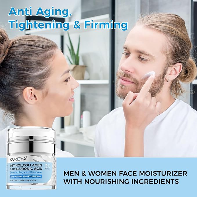 OUKEYA Retinol Cream for Face,Wrinkle for Women, Anti-Aging Moisturizer, Neck Firming & Décolleté, Moisturizer Face Cream, Day Night with 5% Hyaluronic Acid