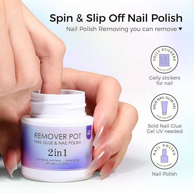 Nail Polish Remover Pot - 2 Pack Acetone-Free Sponge Soaker with Lid, 5-Second Fast Removal for Regular Nail Polish at Home, Salon & Travel