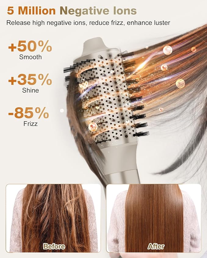 7MAGIC 6 in 1 Multi Hair Styler Dryer Brush, 110,000 RPM High-Speed, Negative Ionic, Fast Drying for Professional Blow Dry, Curling, Volumizing, Straightening and Styling, Gold